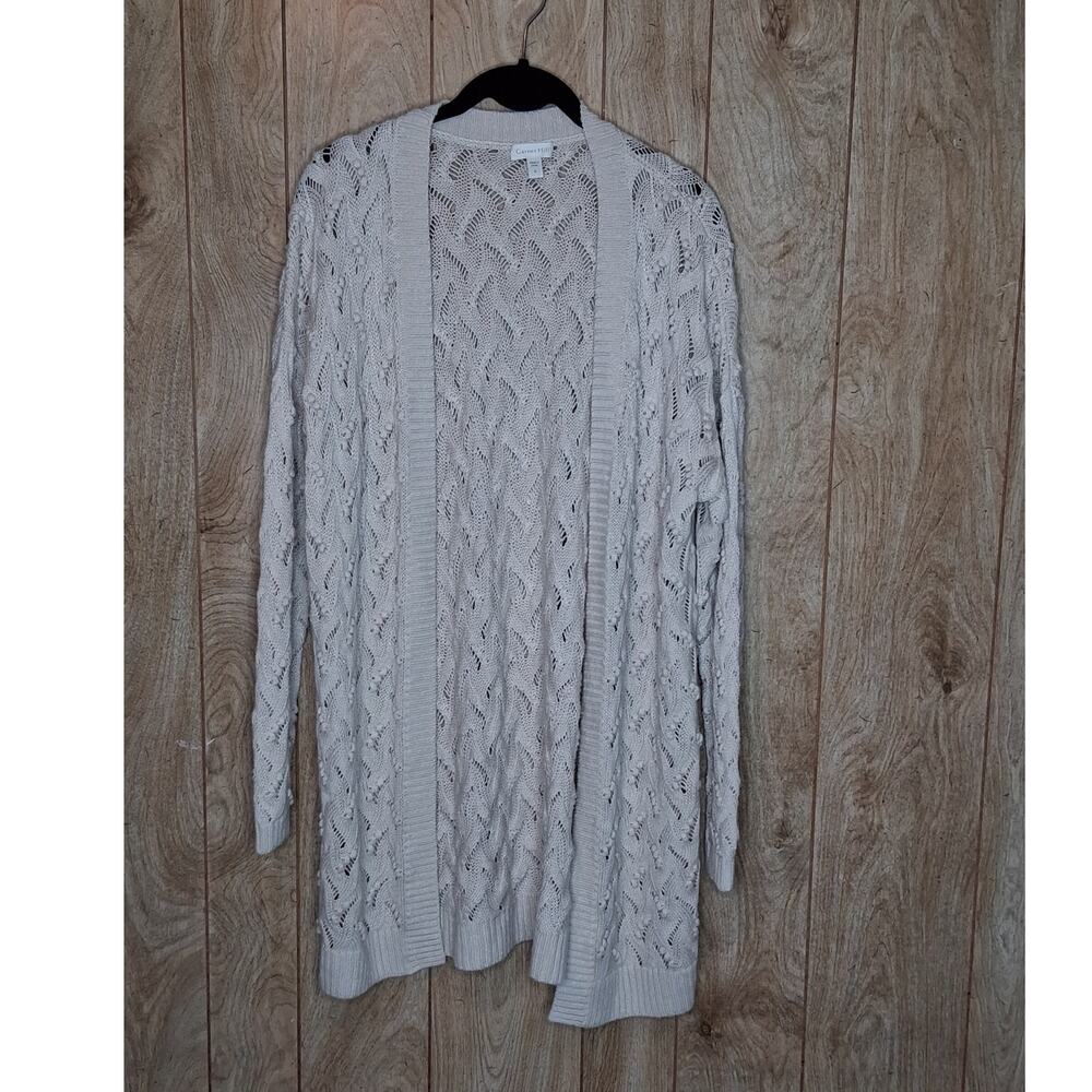 Garnet Hill Sage Wool & Linen Pointelle Cardigan Sweater Size Small Oversized